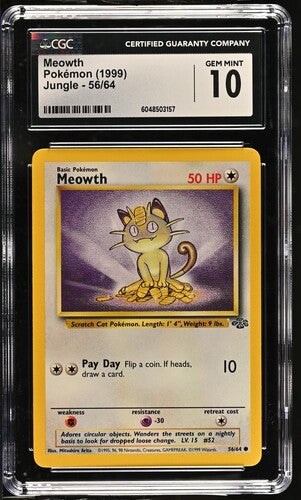 CGC 10 Pokémon TCG: 1999 - Meowth - 56/64 - Jungle