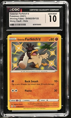 CGC 10 Pokémon TCG: 2021 Galarian Farfetch'd SV063/SV122 - Shining Fates: Shiny Vault