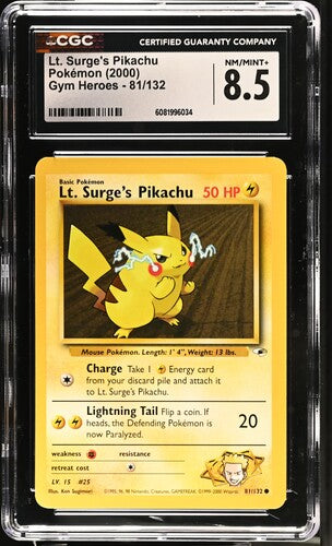 CGC 8.5 Pokémon TCG: 2000 Lt. Surge's Pikachu 81/132 Gym Heroes