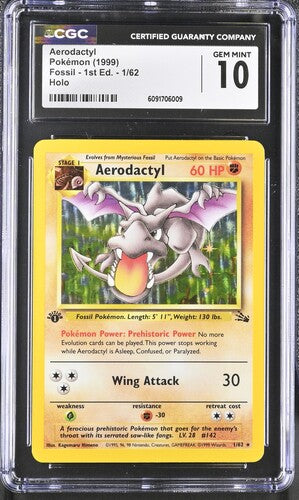 CGC 10 Pokémon TCG: 1999 Aerodactyl 1/62 1st Edition Fossil