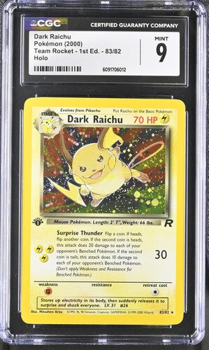 CGC 9 Pokémon TCG: 2000 Dark Raichu 83/82 Team Rocket 1st Edition