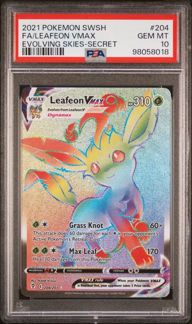 Pokémon TCG: PSA 10 2021 Leafeon Vmax 204/203 SWSH: Evolving Skies