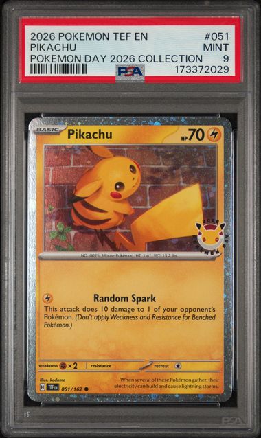 PSA 9 Pokemon TCG: 2026 Pikachu 051/162 Pokemon Day 2026