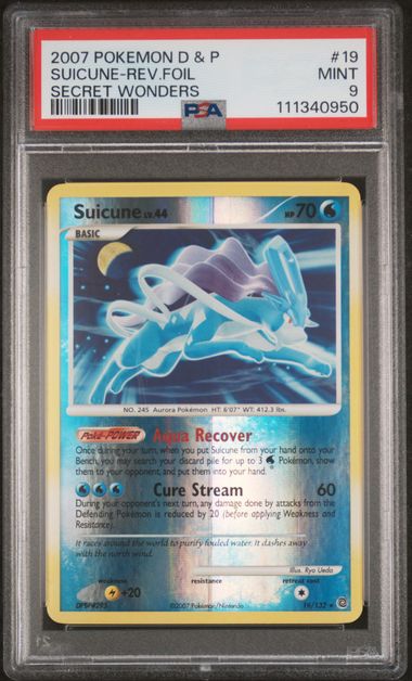 PSA 9 Pokémon TCG: 2007 Suicune 19/132 Secret Wonders Rev. Foil