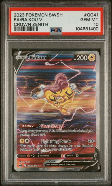Pokémon TCG: 2023 - Raikou V - GG41/GG70 PSA 10 - SWSH: Crown Zenith Galarian Gallery