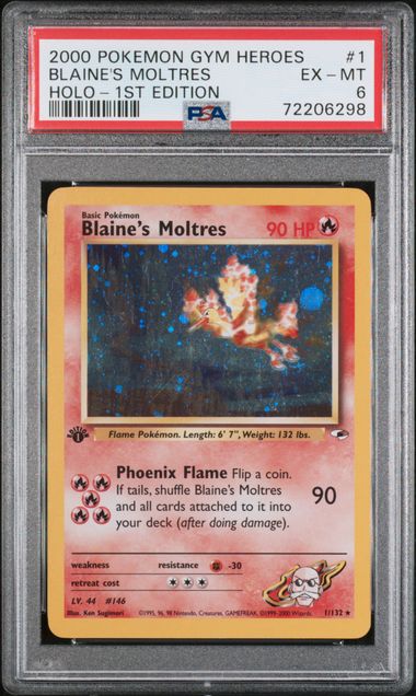 PSA 6 Pokémon TCG: 2000 Blaine's Moltres - 1/132 - 1st Edition Gym Heroes
