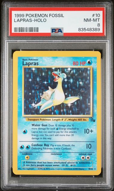 PSA 8 Pokémon TCG: 1999 Lapras 10/62 Fossil Unlimited Holo