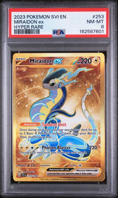 PSA 8 Pokémon TCG: 2023 Miraidon ex 253/198 Scarlet & Violet Base Set Gold