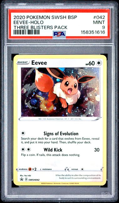 PSA 9 Pokemon TCG: 2020 Eevee SWSH042 - Three Blister pack