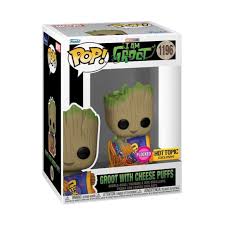 Funko PoP! Marvel: Groot with Cheese Puffs (I am Groot) 1196 ( HotTopic Exclusive & Flocked)