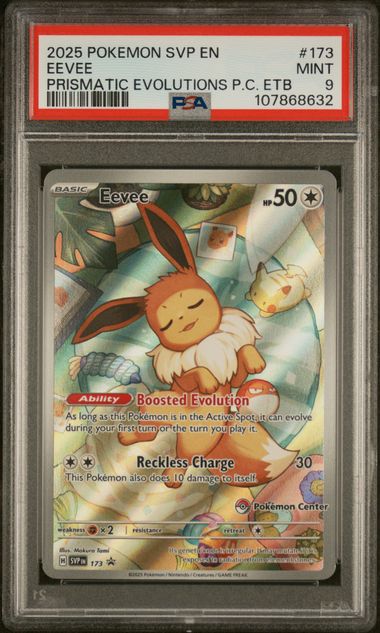 PSA 9 Pokémon TCG: 2025 Eevee 173 - Prismatic Evolutions Pokémon Center Stamped