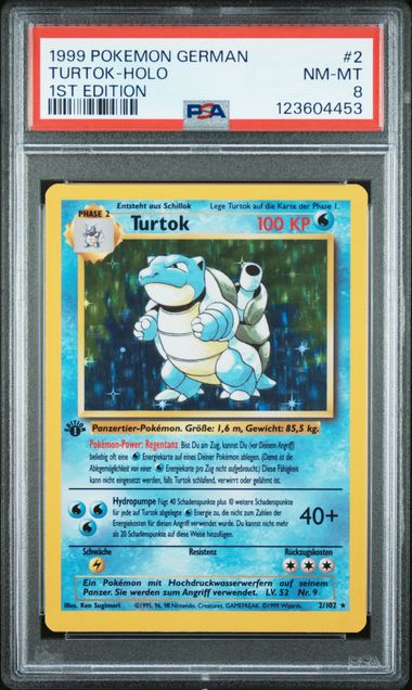 PSA 8 Pokémon TCG: German 1999 1st Edition - Turtok 2/102 - Base Set Holo