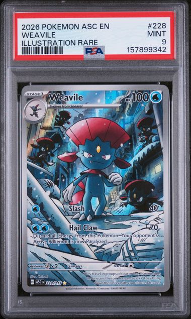 PSA 9 Pokémon TCG: 2026 POKEMON ASC EN-ASCENDED HEROES #228 WEAVILE ILLUSTRATION RARE