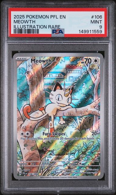PSA 9 Pokemon TCG: 2025 Meowth 106/094 - Phantasmal Flames - Illustration rare
