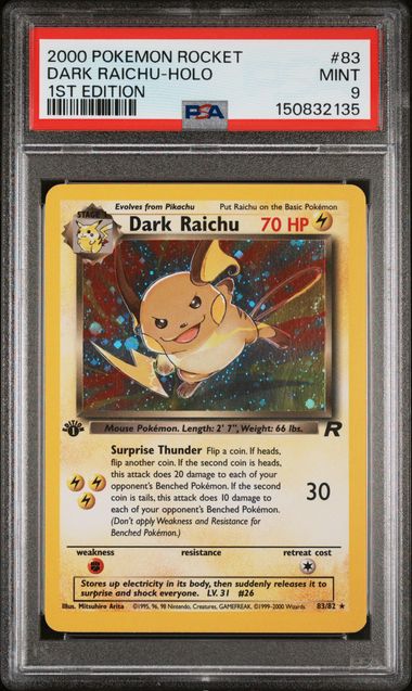 PSA 9 Pokémon TCG: 2000 Dark Raichu 83/82 Team Rocket 1st Edition
