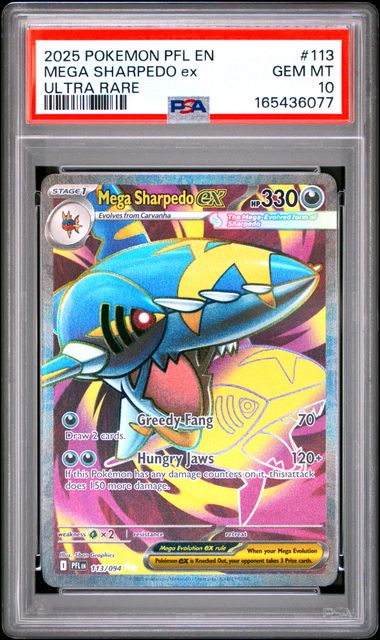 PSA 10 Pokémon TCG: 2025 Mega Sharpedo ex - 113/094 - ME02: Phantasmal Flames