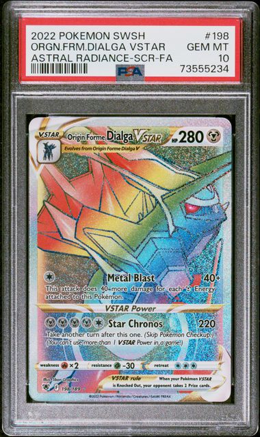 PSA 10 Pokémon TCG: 2022 Origin Forme Dialga VStar 198/189 - SWSH: Astral Radiance Rainbow (Copy)