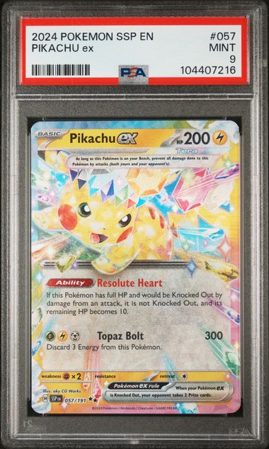 PSA 9 Pokémon TCG: 2024 Pikachu ex 057/191 - Surging Sparks