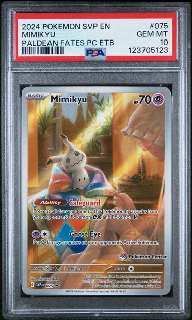 PSA 10 Pokémon TCG: 2024 Mimikyu 075 S&V: Paldean Fates Pokémon Center Stamp