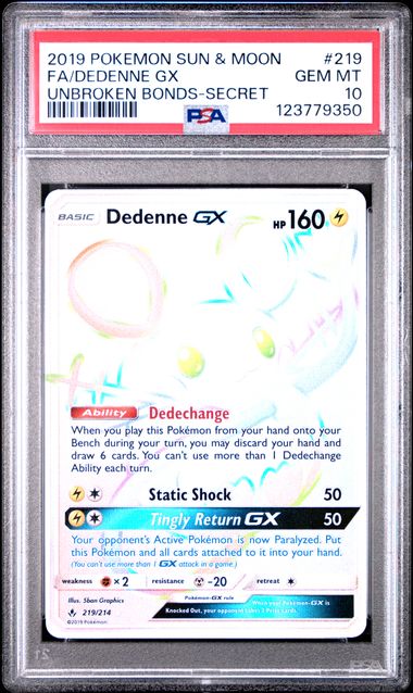 PSA 10 Pokémon TCG: 2019 Dedenne GX 219/214 SM: Unbroken Bonds