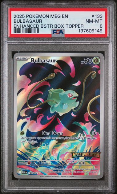 PSA 8 Pokemon TCG: 2025 Bulbasaur - 133/132 - Mega Evolution Stamped