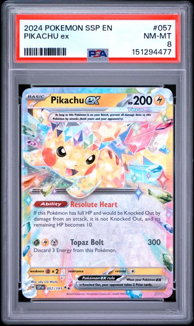 PSA 8 Pokémon TCG: 2024 Pikachu ex 057/191 - Surging Sparks