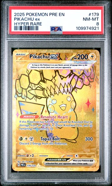 PSA 8 Pokémon TCG: 2024 Pikachu ex 179/131 S&V: Prismatic Evolutions