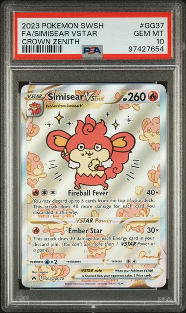 PSA 10 Pokemon TCG: 2023 Simisear Vstar GG37/GG70 Crown Zenith