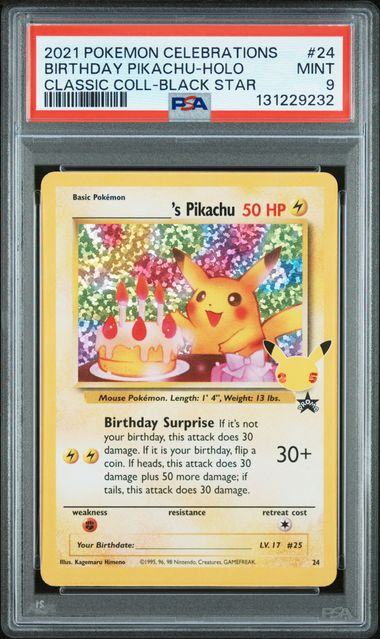 PSA 9 Pokemon TCG: 2021 Brithday Pikachu 24 - Holo - Classic Collection - Black Star - Celebrations