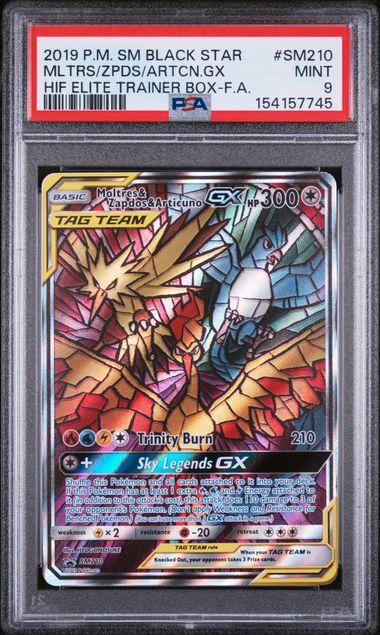 PSA 9 Pokémon TCG: 2019 Moltres & Zapdos & Articuno GX - SM210 - SM: Black Star