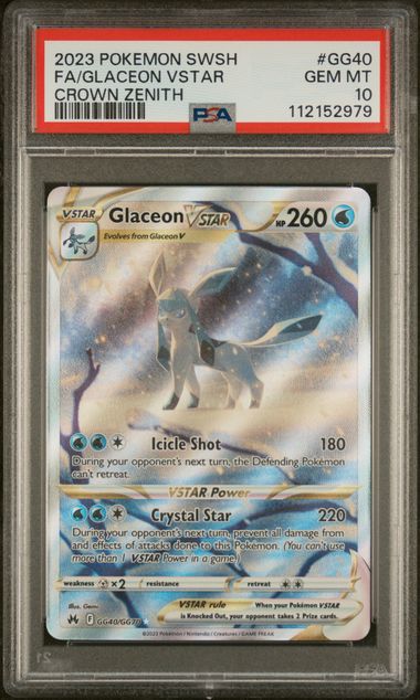 PSA  10 Pokemon TCG: 2023 POKEMON SWORD AND SHIELD CROWN ZENITH #GG40 FA/GLACEON VSTAR CROWN ZENITH