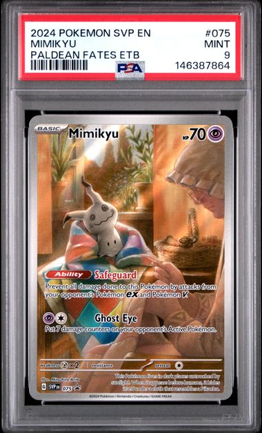 PSA 9 Pokémon TCG: 2024 POKEMON SVP EN-SV BLACK STAR PROMO #075 MIMIKYU PALDEAN FATES ETB