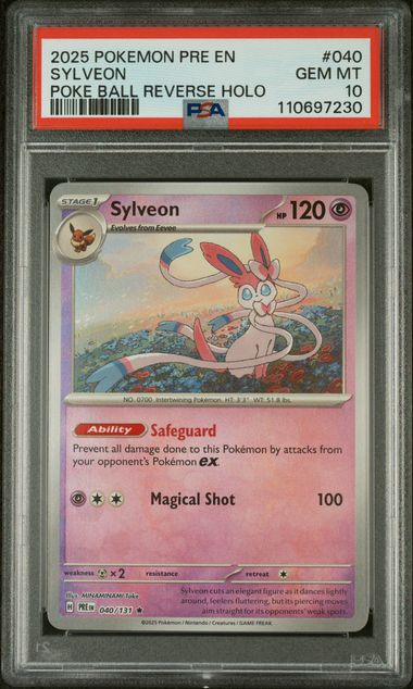 PSA 10 Pokémon TCG: 2025 Sylveon 040/131 SV: Prismatic Evolution Poke Ball Reverse Holo