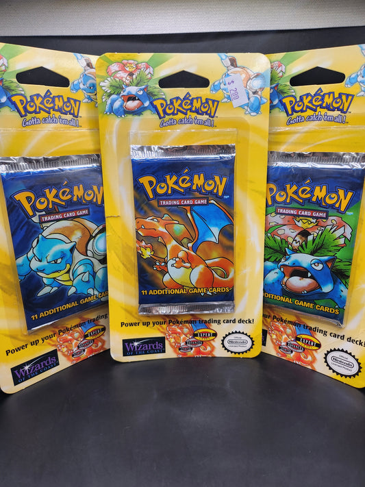 Pokémon TCG: Base Set - Blister Booster Pack WOTC Sealed - Full Art Set - Charizard, Venusaur & Blastoise