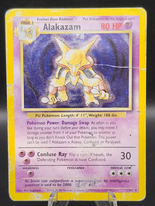 Pokémon TCG: 1999 Alakazam 1/102 Base Set Holo (Damaged)