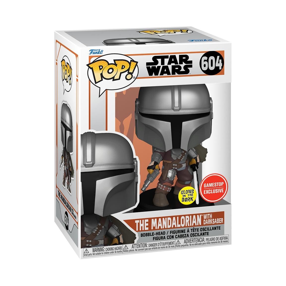 Funko PoP! STAR WARS: The Mandalorian With Darksaber 604 ( GameStop Exclusive & Glow in the Dark)