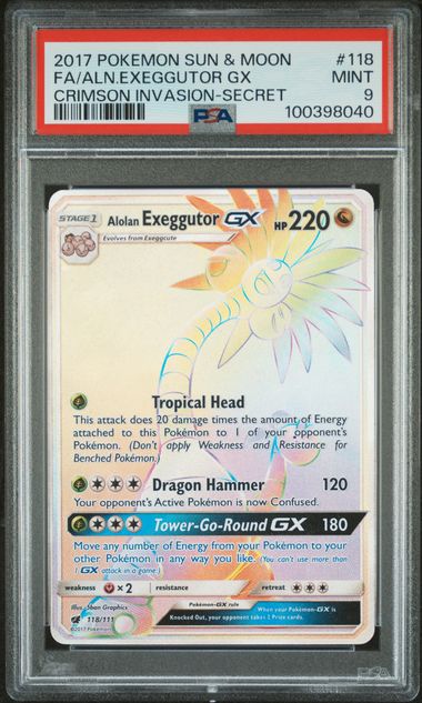 PSA 9 Pokémon TCG: 2017 Alolan Exeggutor GX 118/111 SM: Crimson Invasion