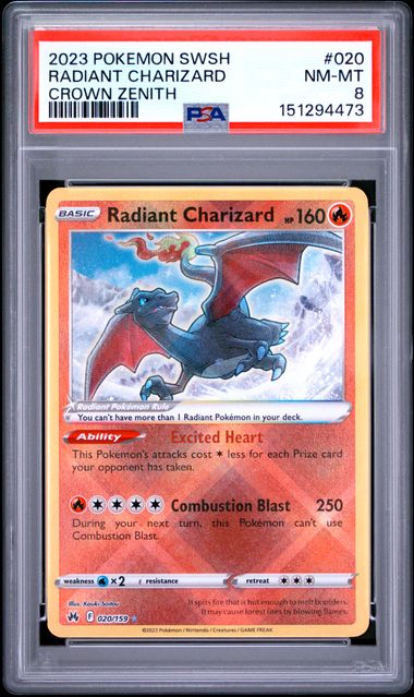 PSA 8 Pokemon TCG: 2023 Radiant Charizard 20/159 Crown Zenith