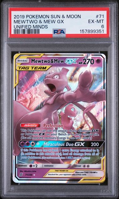 PSA 6 Pokémon TCG: 2019 POKEMON SUN & MOON UNIFIED MINDS #71 MEWTWO & MEW GX UNIFIED MINDS