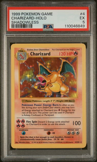 PSA 5 Pokémon TCG: Charizard 4/102 Base Set Shadowless