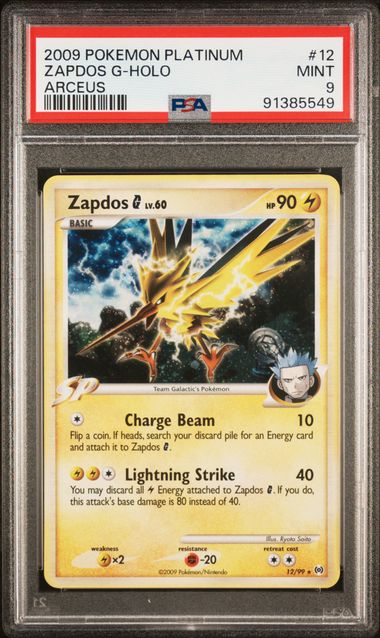 PSA 9 Pokemon TCG: 2009 Zapdos G 12/99 Platinum Arceus