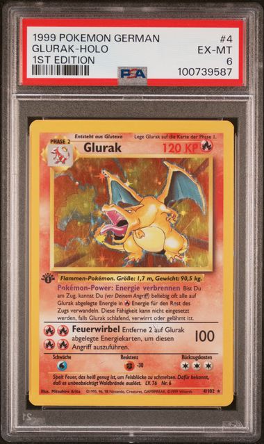 PSA 6 Pokémon TCG: German 1999 1st Edition - Glurak 4/102 - Base Set Holo